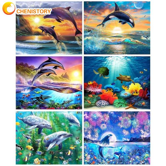 CHENISTORY 5D Diamond Painting For Adults Cross Stitch Crafts Seaworld  Sharks Mosaic Diamond Art Adults Crafts